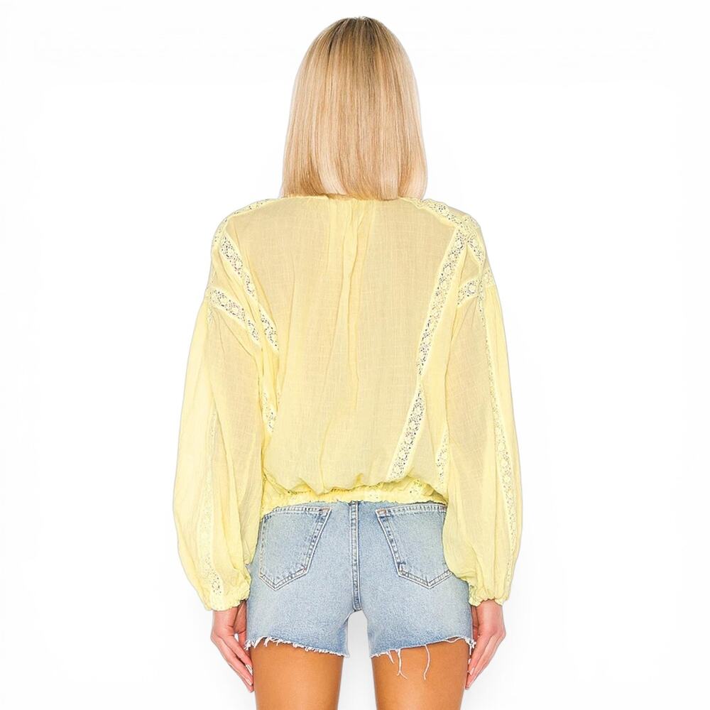 Free People REVOLVE Women's Maria Maria Lace Blouse Size L Yellow Peasant Top - Picture 4 of 14